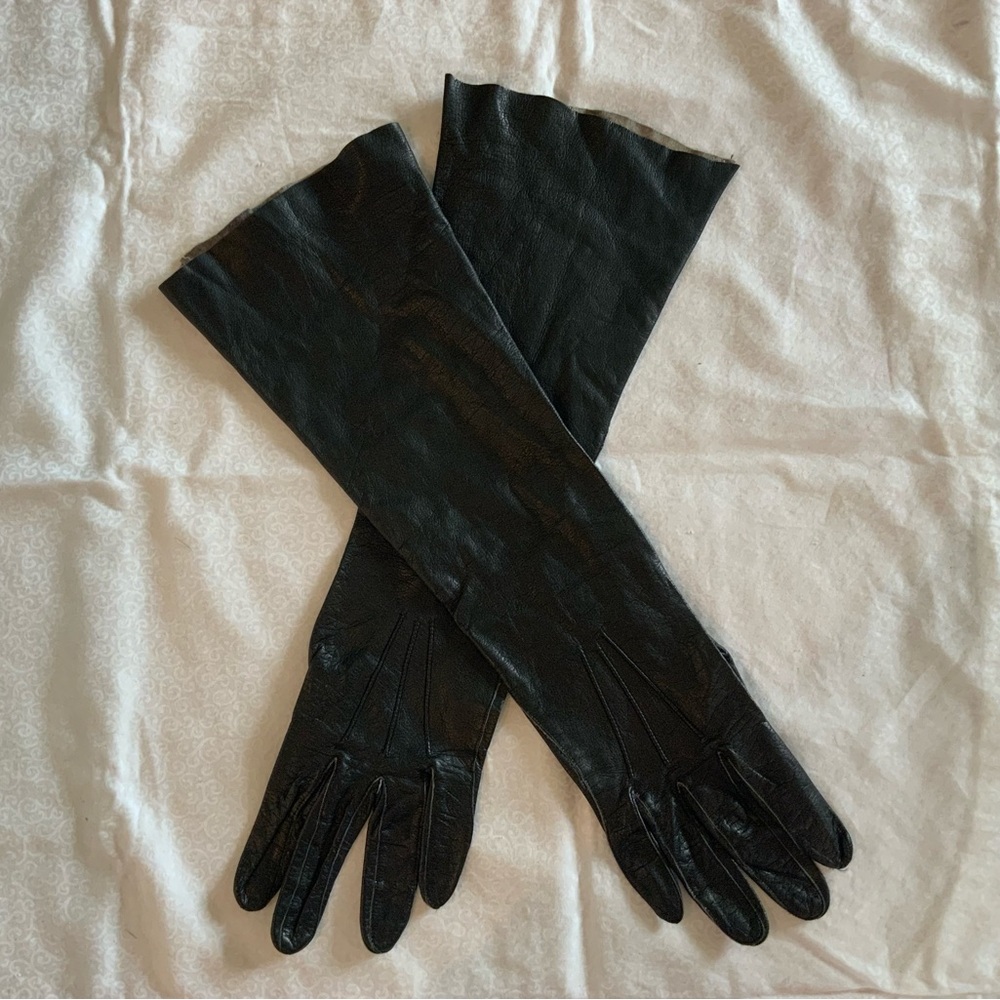 Vintage Gloves Women’s Long Leather Black Size 8